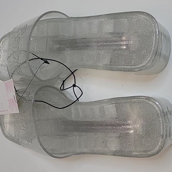 NWT Barbie x FOREVER 21 Clear Sparkle Jelly Block Heel Sandals Open Toe - Picture 7 of 17